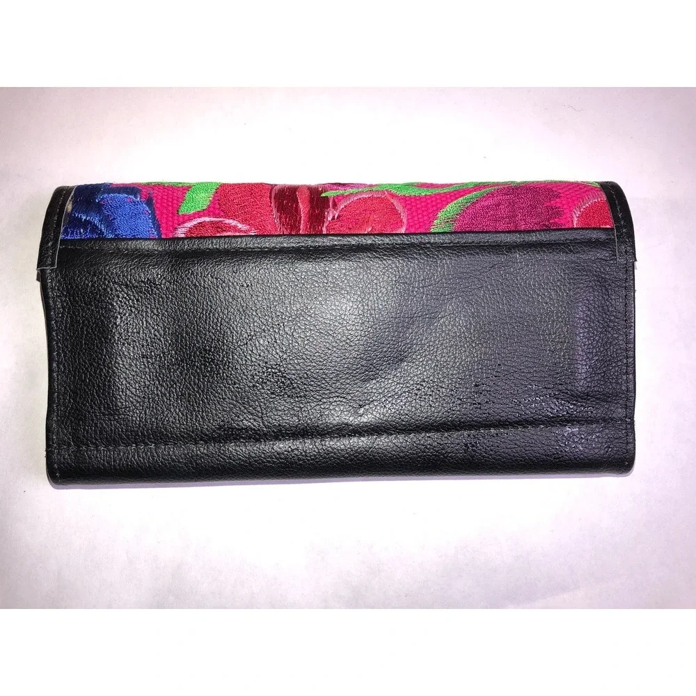 Vintage Y2K Floral Embroidered Leather Shoulder Bag & Wallet Boho Purse Set - Picture 4 of 16